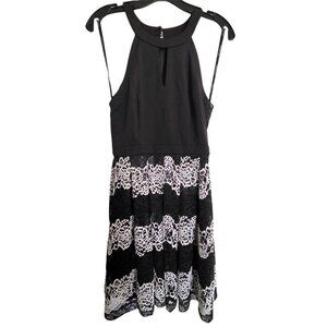 Guess Los Angeles Black Halter Sleeveless Lace Stripe Fit & Flare Dress Size 4